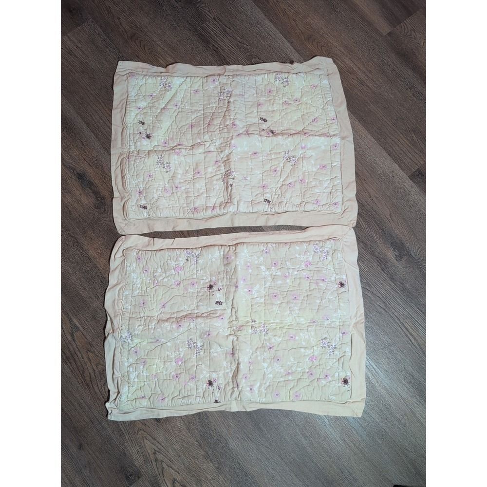 SIMPLY SHABBY CHIC Pink Tan Ditsy Floral Padded Pillow 2 Sham Set Cottagecore
